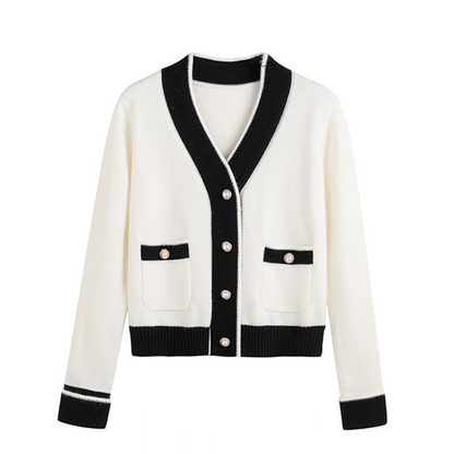 Womens V Neck Two Tone Cardigan