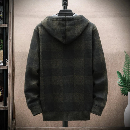 Mens Hooded Plaid Zipped Up Jacket