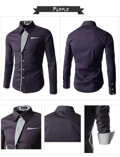 Mens Long Sleeve Button Front Shirt with Front Collar Details