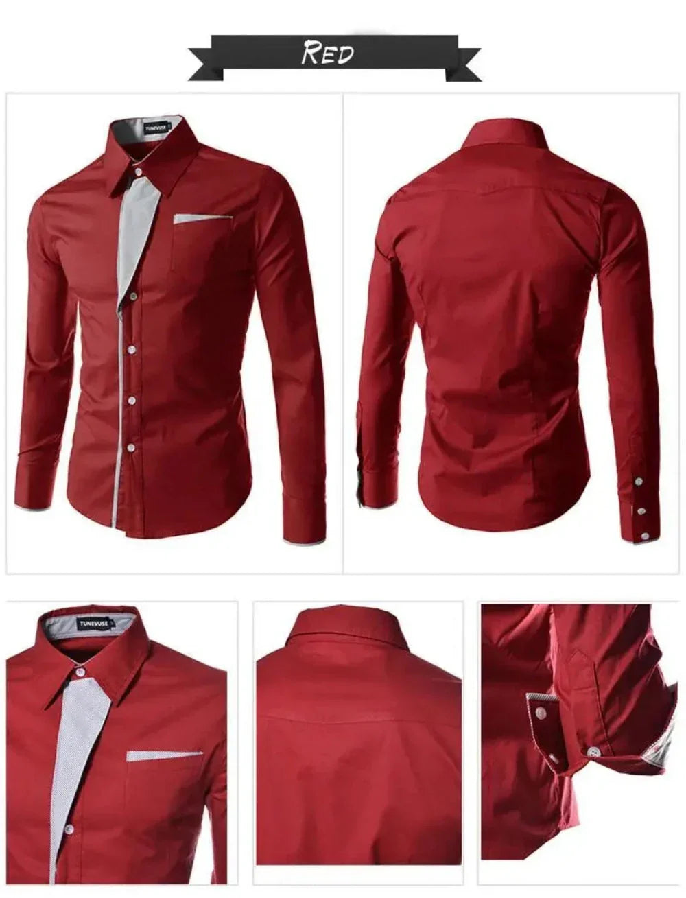 Mens Long Sleeve Button Front Shirt with Front Collar Details