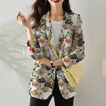 Womens Long Sleeve  Dual Buttons Floral Blazer