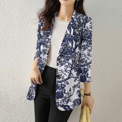 Womens Long Sleeve  Dual Buttons Floral Blazer