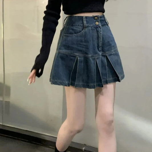 PopStar Chic High-Rise Mini Denim Skirt