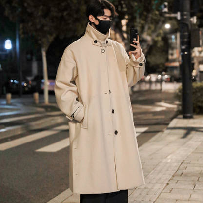 Mens Long Trench Coat With Button Slit Details