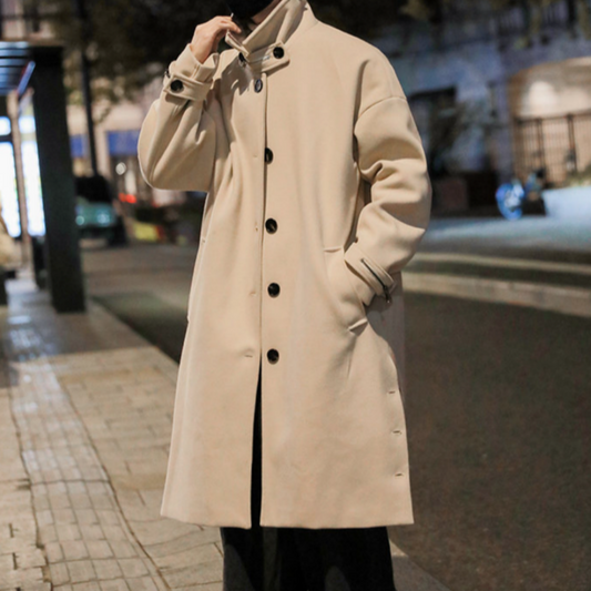 Mens Long Trench Coat With Button Slit Details