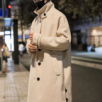 Mens Long Trench Coat With Button Slit Details