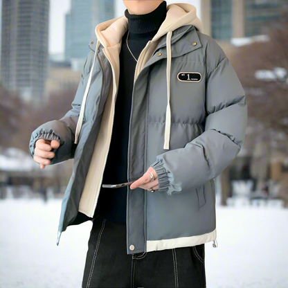 Mens Layered Look Hooded Puffer Jacket