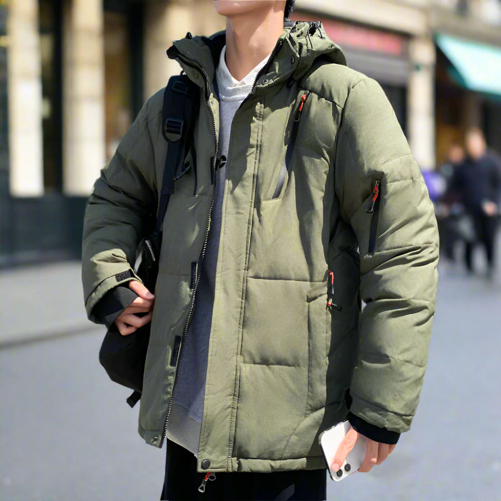 Mens High Collar Puffer Jacket With Removable Hood