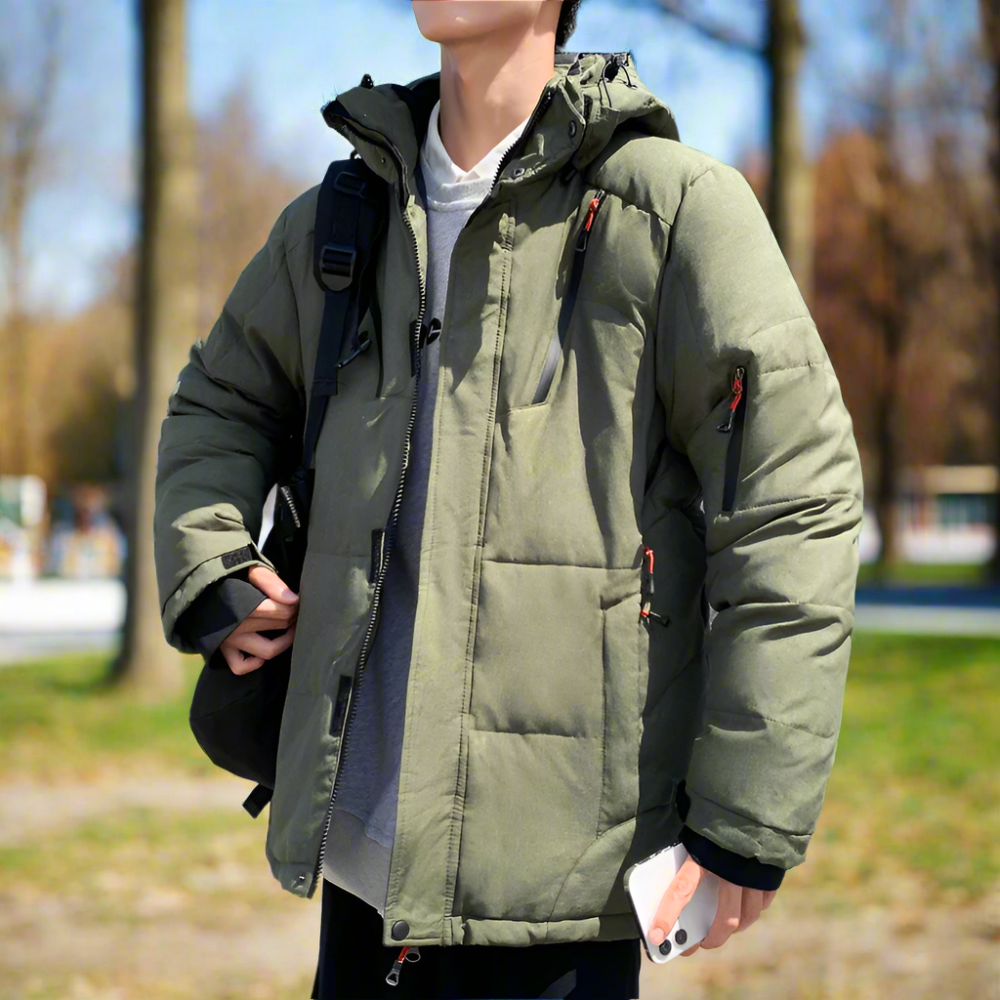 Mens High Collar Puffer Jacket With Removable Hood