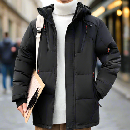 Mens High Collar Puffer Jacket With Removable Hood