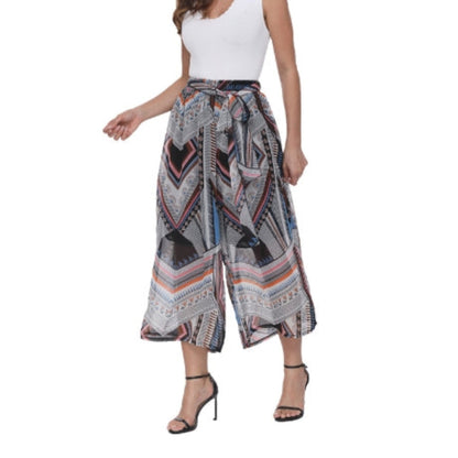 Womens Wide Leg Chiffon Print Pants