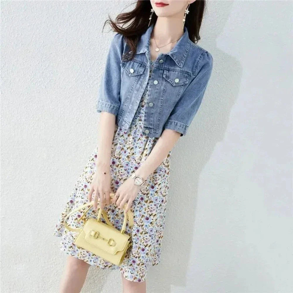 Women Half Sleeve Denim Short Jacket