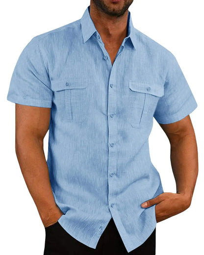 Mens Summer Short Sleeve Linen Shirt