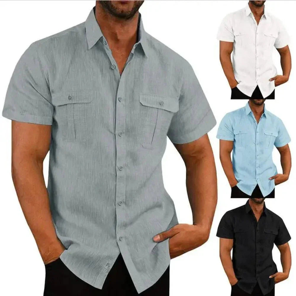 Mens Summer Short Sleeve Linen Shirt