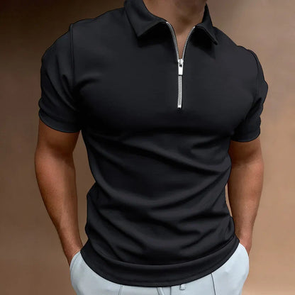 Mens Short Sleeve Zipper Polo Shirt