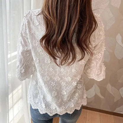 Womens Summer Embroidery Floral Lace Blouse