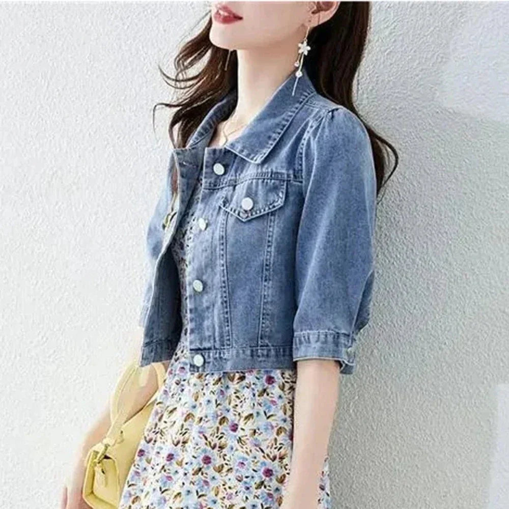 Women Half Sleeve Denim Short Jacket