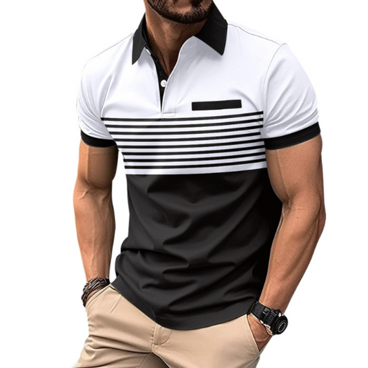 Mens Casual Stripe Short Sleeve Polo Shirt