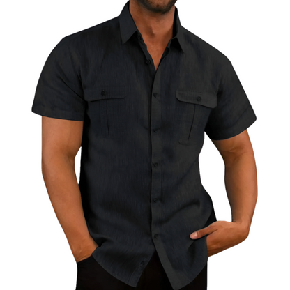 Mens Summer Short Sleeve Linen Shirt