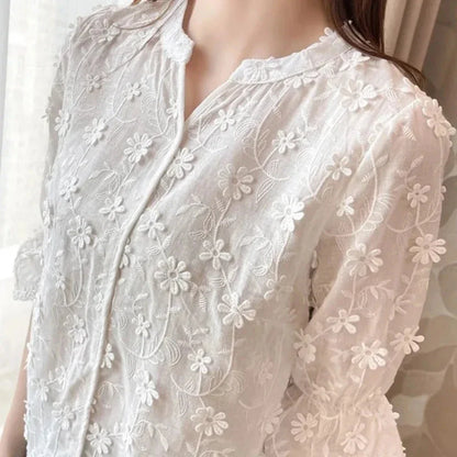 Womens Summer Embroidery Floral Lace Blouse