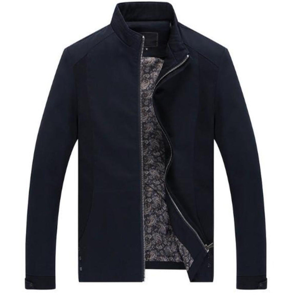 Mens Navy Zip Up Jacket with Stand Up Collar