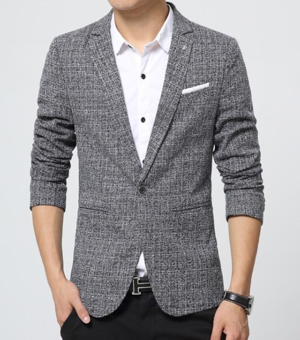 mens black tweed polyester/cotton blend one button houndstooth blazer - AmtifyDirect