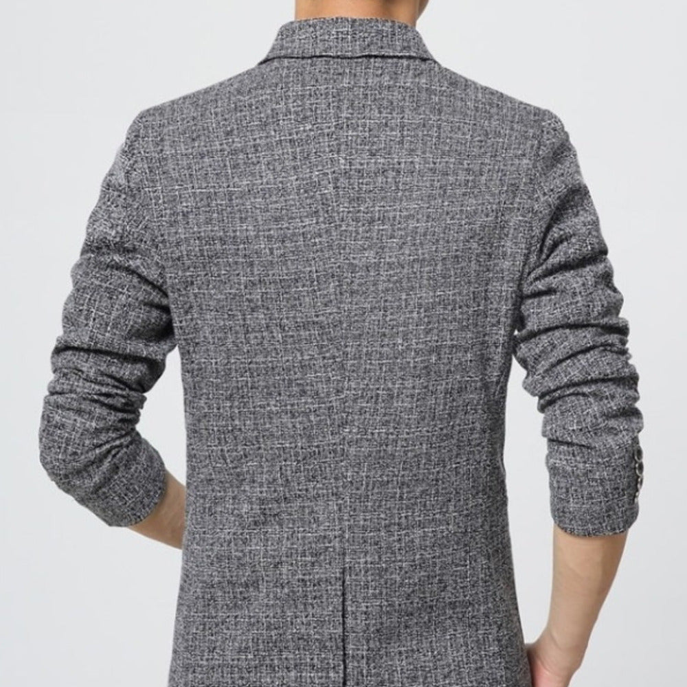 mens black tweed polyester/cotton blend one button houndstooth blazer - AmtifyDirect