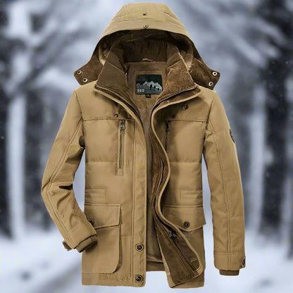 Mens Hooded Winter Parka Coat in Brown