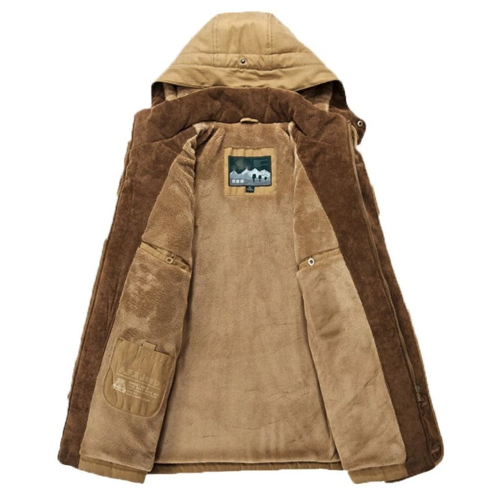 Mens Hooded Winter Parka Coat in Brown