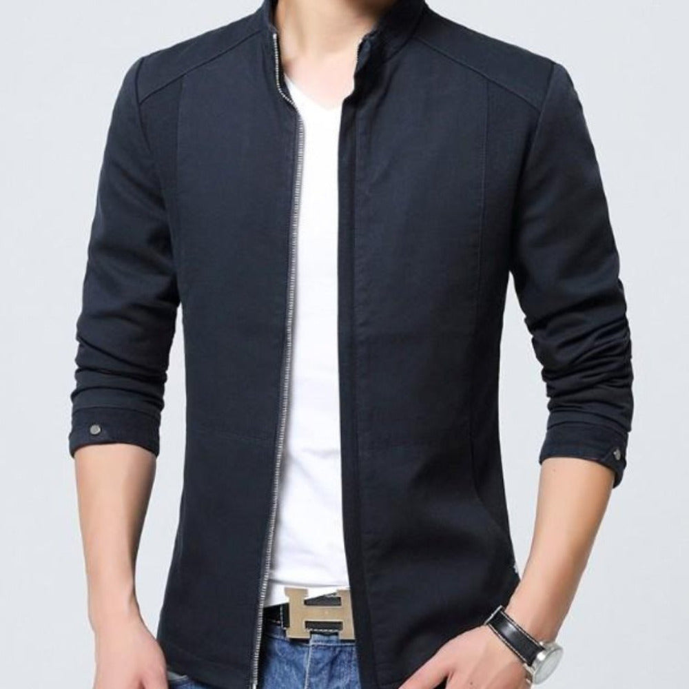 Mens Navy Zip Up Jacket with Stand Up Collar