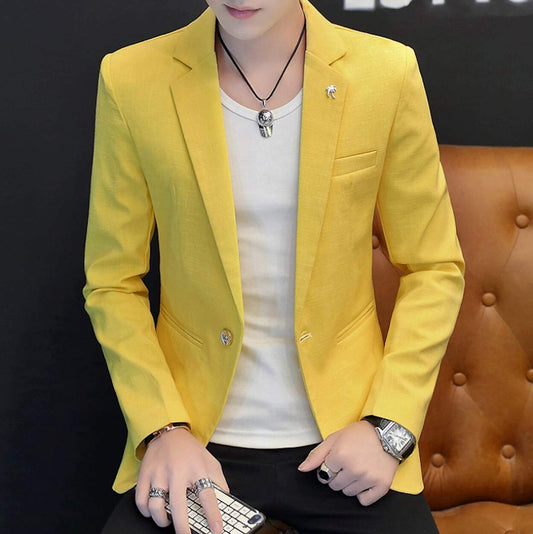 Mens One Button Yellow Tailored Blazer