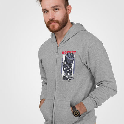 mens cotton/polyester gray hockey theme full zip hoodie - AmtifyDirect