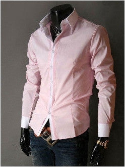 Mens Pink polyester Cotton blend Casual Button Front Shirt - AmtifyDirect