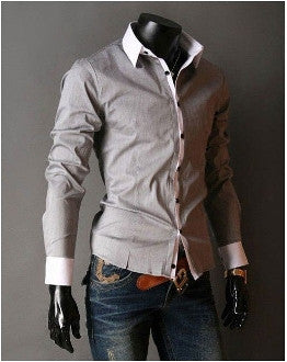 Mens Gray Polyester Cotton Blend Casual Button Front Shirt - AmtifyDirect
