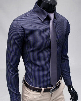 Mens Blue Polyester/Cotton Blend Business Casual Shirt - AmtifyDirect