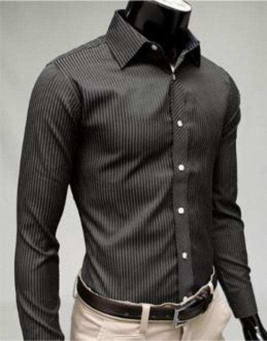 Mens Black Cotton Blend/Polyester  Business Casual Shirt - AmtifyDirect