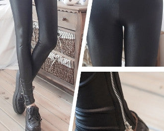 Womens Faux Leather Leggings with Side Zipper