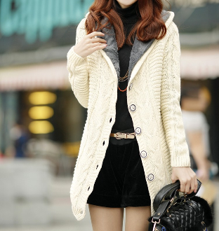 Womens Off White Cardigan with Inner Fur