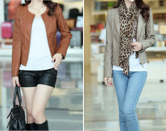 Womens Faux Leather Jacket with Zipper