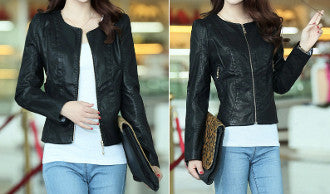 Womens Faux Leather Jacket with Zipper