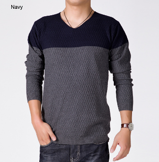 Mens V-Neck Sweater in Two Tone