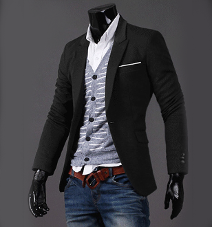 Mens Casual Black Blazer with One Pocket - AmtifyDirect