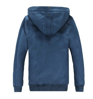 Mens Blue Casual Hooded Jacket with Faux Fur Lining - AmtifyDirect