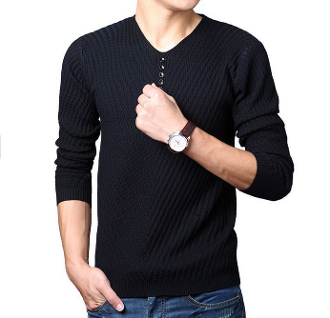 Mens V-Neck Knit Top with Button Details