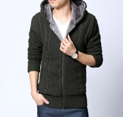 Mens Hooded Cardigan with Inner Fur - AmtifyDirect