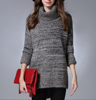 Womens Turtle Neck Uneven Sweater