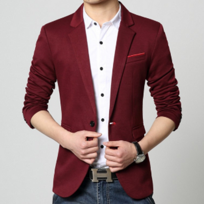 Mens red polyester vegan friendly Slim Fit One Button Casual Blazer - AmtifyDirect