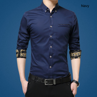 Mens Long Sleeve Shirt with Inner Floral Details - AmtifyDirect