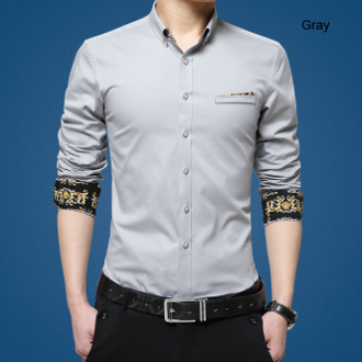 Mens Long Sleeve Shirt with Inner Floral Details - AmtifyDirect