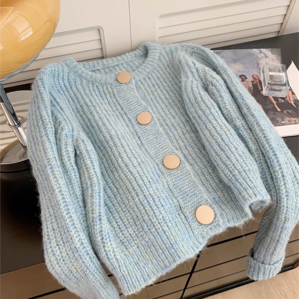 Womens Button Bliss Blue Cardigan